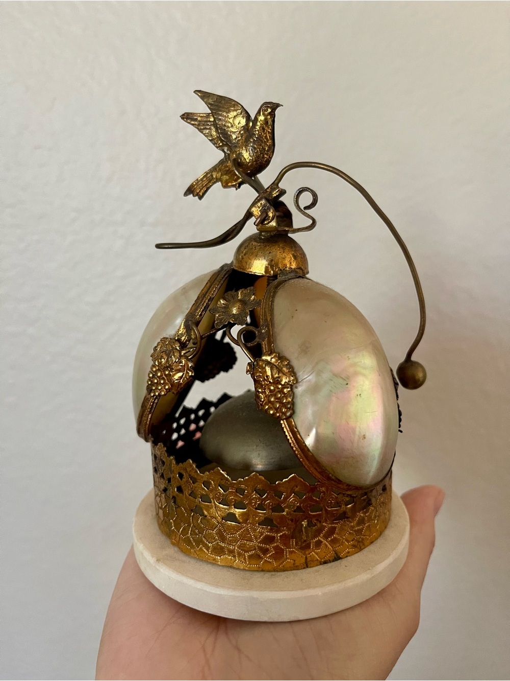 Antique Pearl Abalone French Victorian Bird Dove Table Bell 19th Century Nouvea